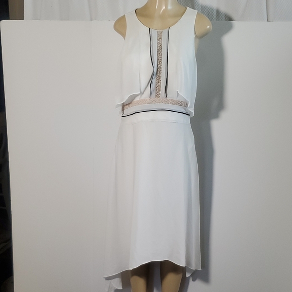 New WT BCBGMaxAzria White High Low Handkerchief Hem Chiffon Dress Size M - Picture 2 of 13
